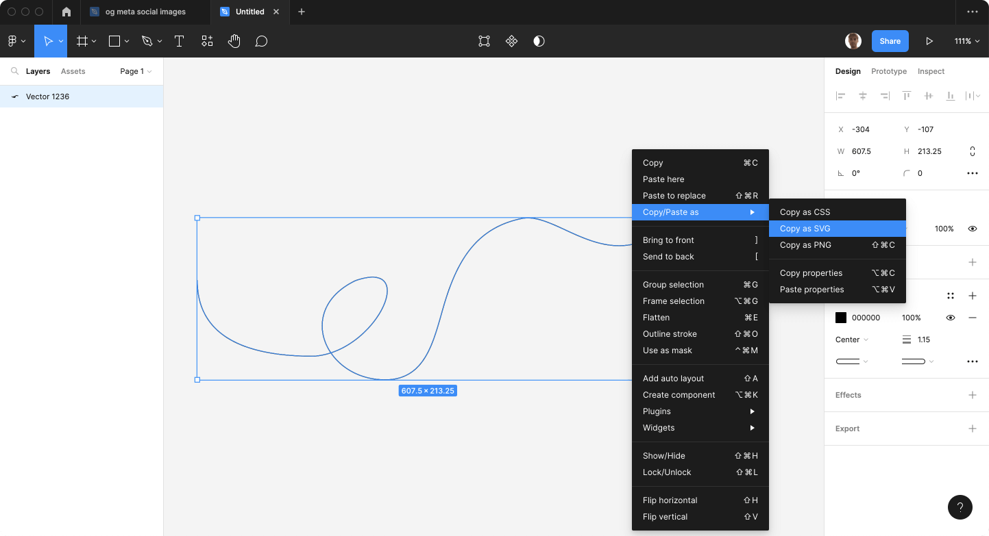 Screenshot of a vector path in Figma